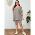 thumbnail image 3 of SHOWMALL Women Plus Size Outfits Set Soft Loungewear Light Gray 4X Summer 2-Piece Pajamas Short Sleeves and Bliker Shorts Lounge Sets for Women, 3 of 7