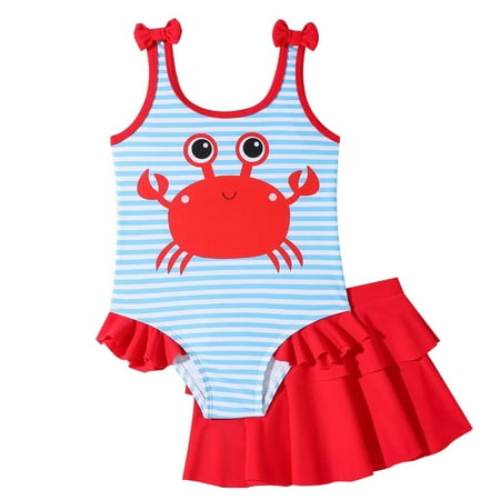 Toimothcn Swimsuit For Girls Sleeveless Cute Sweet Crab Printed 2 Piece Bikini Set Quickly Dry Cover Up Swimwear 18-24 Months