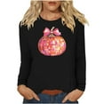 thumbnail image 2 of VKOYWKM Long Sleeve Fall Shirts Women Thanksgiving T Shirts Pumpkin Print Loose Fit Crew Neck Thankful Grateful Blessed Tops Funny Family Party Clothes, 2 of 4