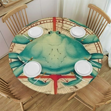 

HAOXIT Round Table Cover Elastic Edge for Round Tables Watercolor Sea Animals Pattern round tablecloth Wipeable round Table Cover for Family Kitchen green 38-42