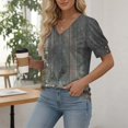 thumbnail image 6 of NMMUED Blouses for Women Dressy Casual Summer Floral Print Tops V Neck Short Puff Sleeve Shirts with Button Cuffs Loose Fit Boho Vacation Trendy Office Outfits Dark Green L, 6 of 8
