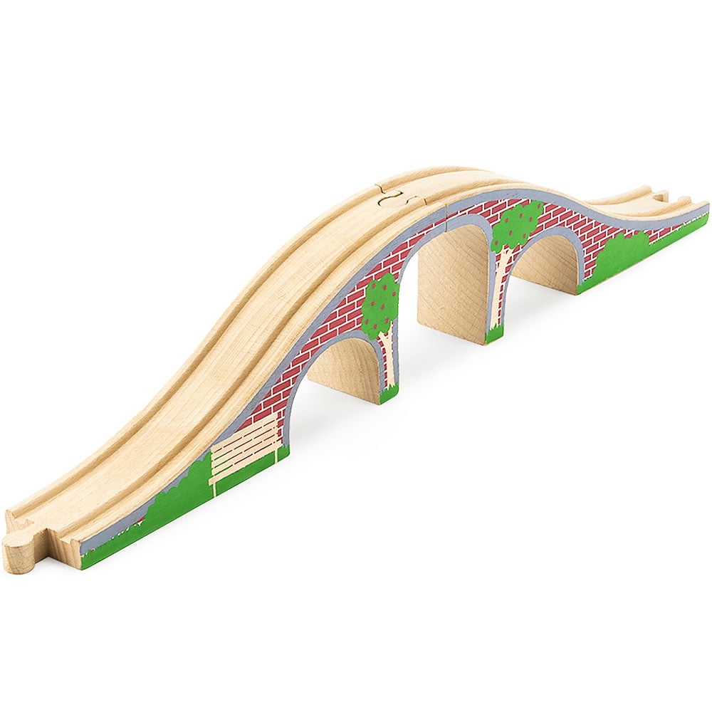 1pc Wooden Kids Child Train Track Toy Compatible Bridge Railway Access Turntable 