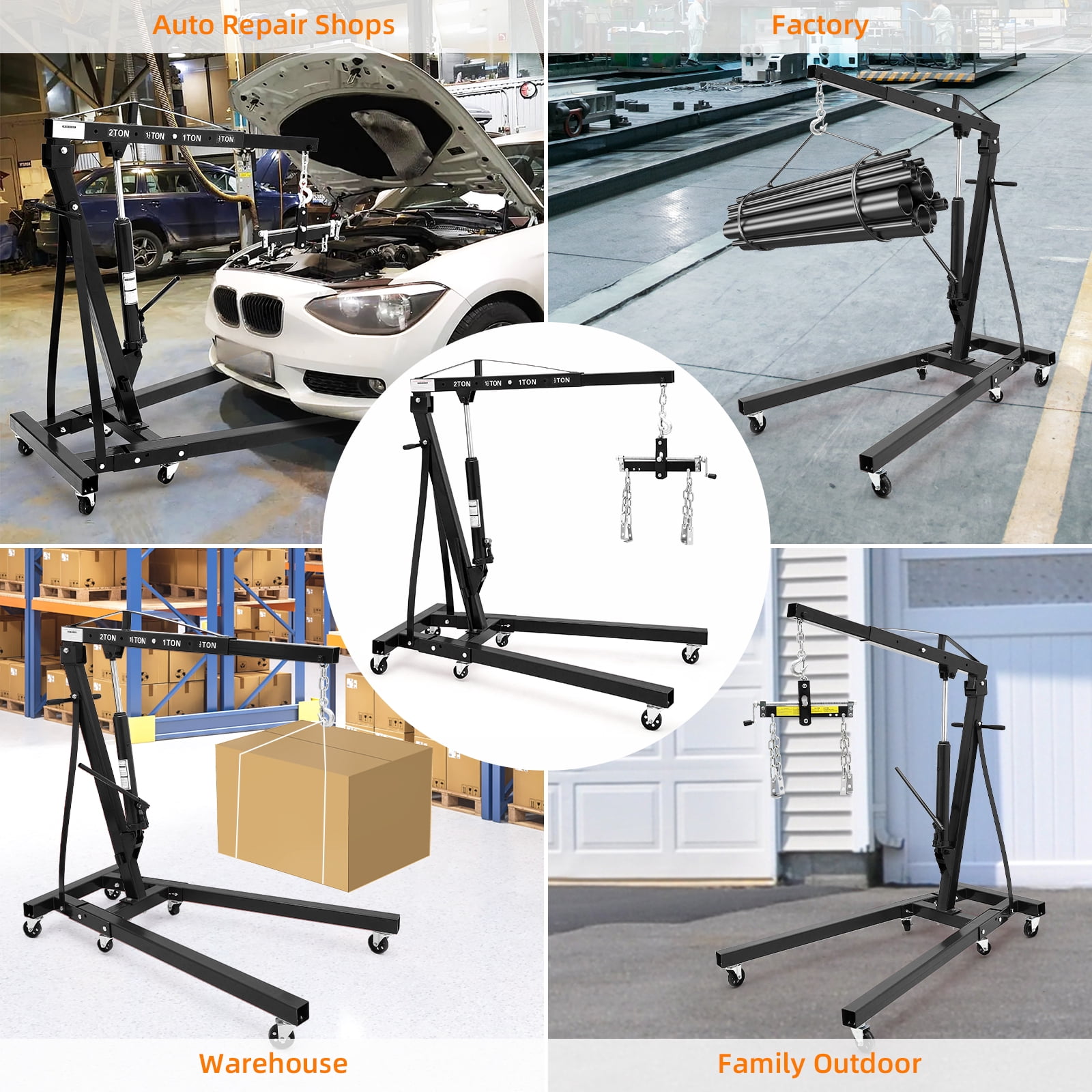 GARVEE 2 Ton (4000LBS) Heavy Duty Engine Load Leveler,Ball Bearing,2 Chains & Adjustable Handle,Engine Hoist Shop Crane Accessory,Black