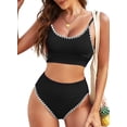 thumbnail image 1 of Conjunto de bikini Herseas para mujer, tejido acanalado, control de barriga, negro, 1 of 6