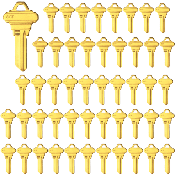 Wah Lin Parts Brass Finish SC1 Key Blanks, Uncut Blank Keys, Pack of 50 Keys
