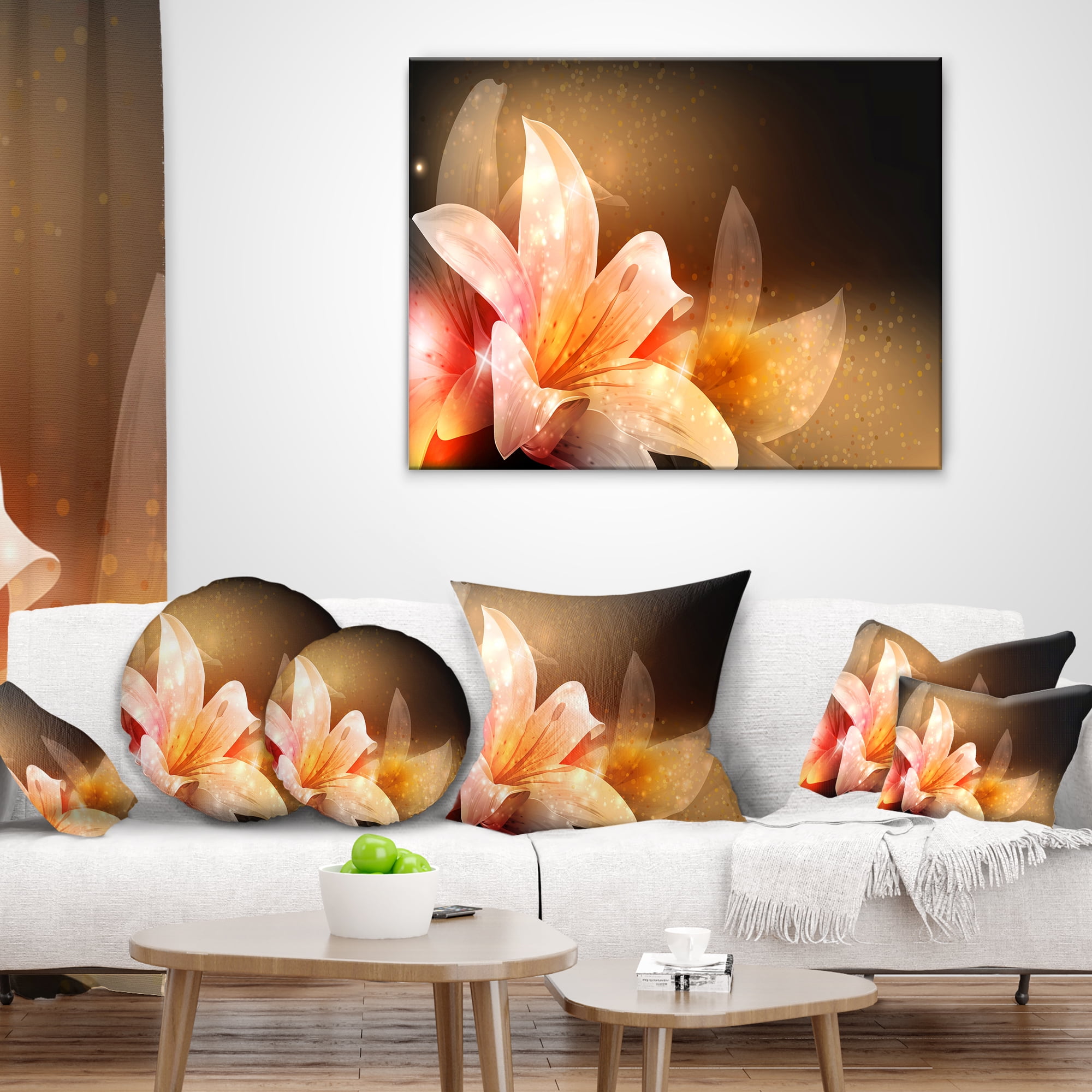 Designart Shining Brown Fractal Flower - Floral Throw Pillow - 18x18