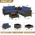 thumbnail image 2 of Outdoor PE Wicker Furniture Set 4 Piece Patio Black Rattan Sectional Loveseat Couch Set Conversation Sofa with Storage Box Glass Top Table and Non-Slip, Blue+Brown, 2 of 7