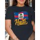 thumbnail image 1 of [Haitian Flag Art Tee] Comfortable Cotton Black T-Shirt - Haitian Flag Art Design, Casual Round Neck, Machine Washable, Ladies, 1 of 8
