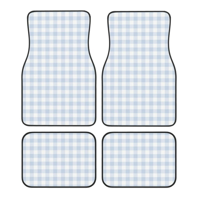 Lsque Blue Checkboard Print 4-Piece Floor Mats, Heavy-Duty Rubber Liners, Anti-Slip Design, All-Season Automotive Protection, Vehicles, Cars, Trucks, and SUVs