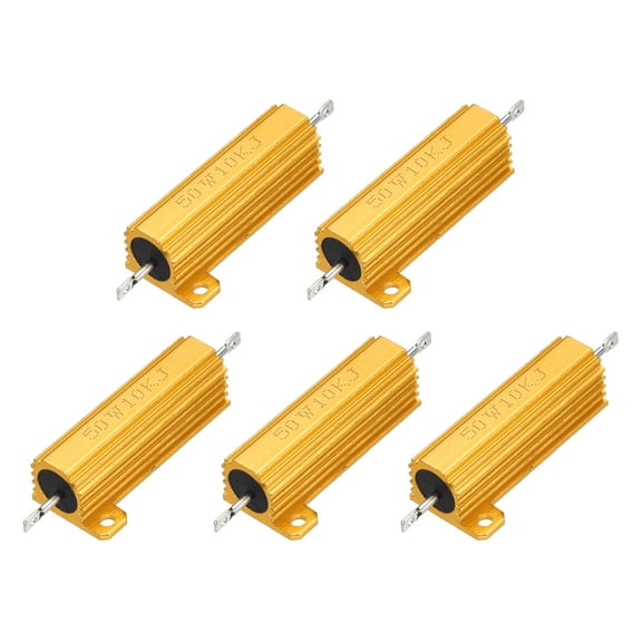 5pcs 50W 10K Ohm 5% Aluminum Housing Case Resistor, Wirewound Resistors Screw Tap Chassis Mounted, Gold