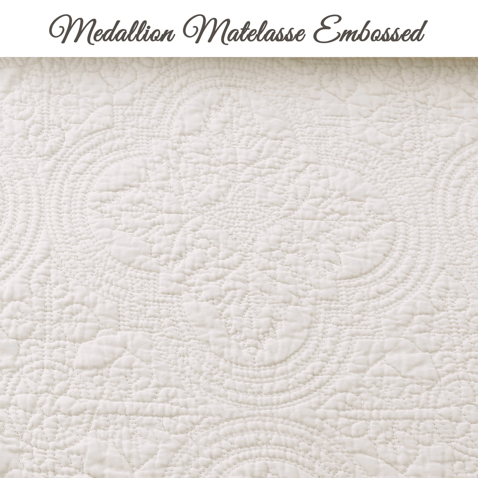 Cozy Line Victorian Medallion Matelasse Scalloped Edge 100% Cotton 3-Piece Ivory Cream Quilt Bedding Set, Queen
