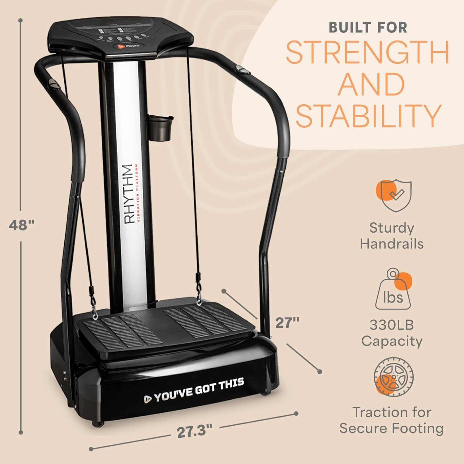 Lifepro Rhythm Vibration Plate Exercise Machine with Handles – Full Body Vibrating Plate for Lymphatic Drainage, Circulation & Recovery – Home Weight Loss Exercise Machine - Black