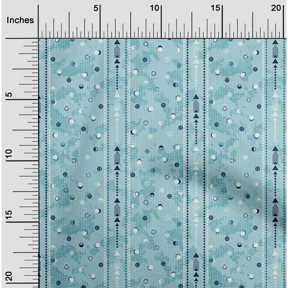 oneOone Cotton Poplin Light Blue Fabric Circle,Dot & Triangle Geometric Dress Material Fabric Print Fabric By The Yard 42 Inch Wide