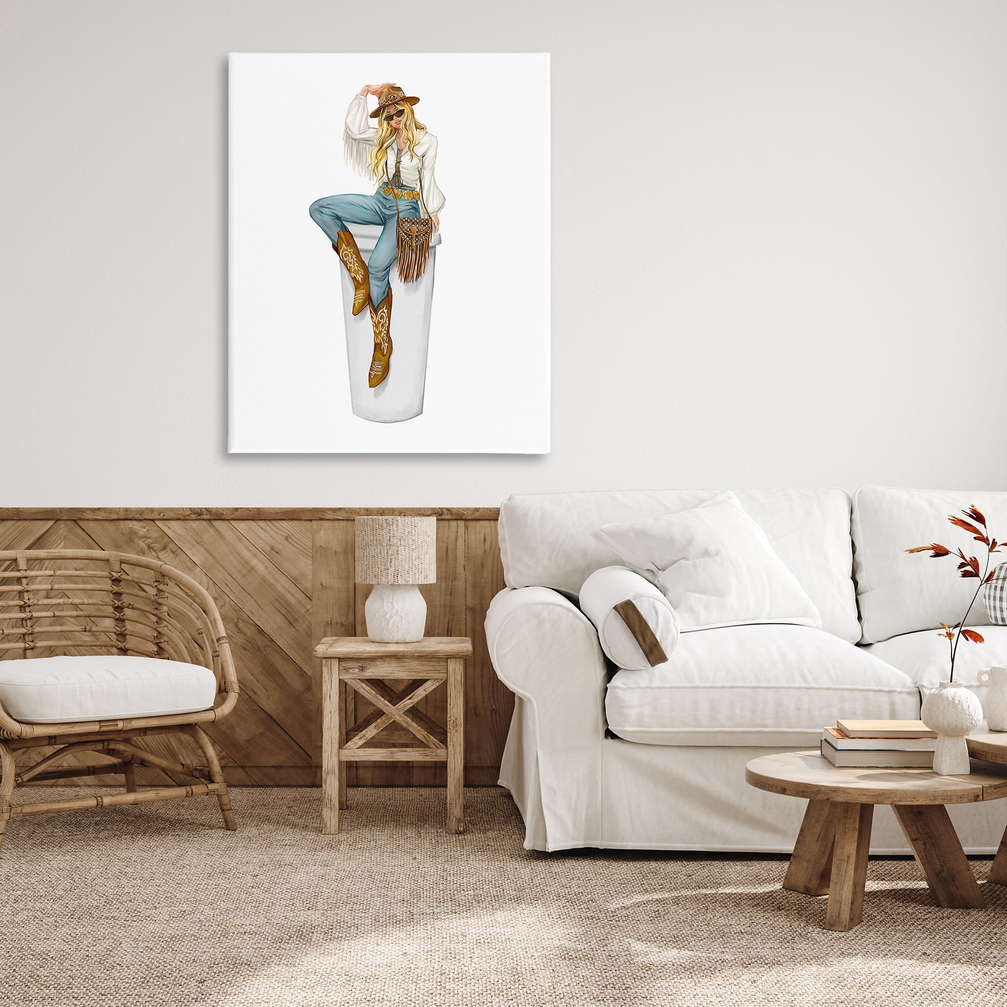Stupell Industries Boho Cowgirl & Coffee Food & Beverage Painting Gallery Wrapped Canvas Art Print Wall Art, 36 x 48