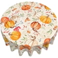 thumbnail image 2 of Fall Tablecloth Round 60 Inch Thanksgiving Autumn Pumpkin Round Tablecloth Farmhouse Watercolor Pumpkin Fall Leaves Decorative Waterproof Polyester Table Cloth for Party Picnic Dinner Decor, 2 of 6