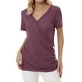 thumbnail image 3 of Women Short Sleeve Crossed Surplice Button Tops, 3 of 5