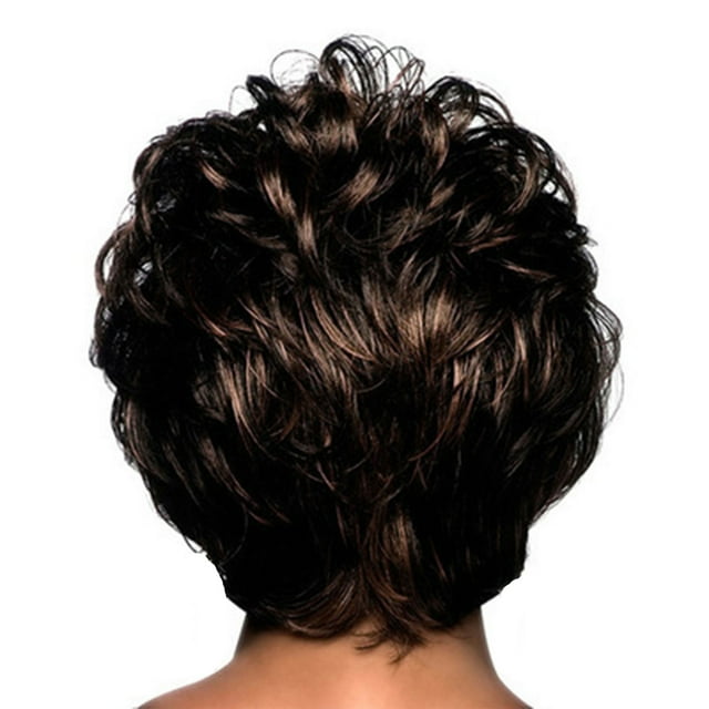 Perruque Courte Ondulée Marron avec Frange Inclinée - Cheveux Synthétiques Moelleux pour Femmes - devant en Dentelle & Bonnet Réglable pour Style Naturel