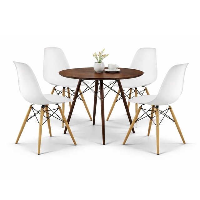 Set de Comedor Oslo 80 Mundo In Mesa Nogal y 4 Sillas Eames blancas Minimalista