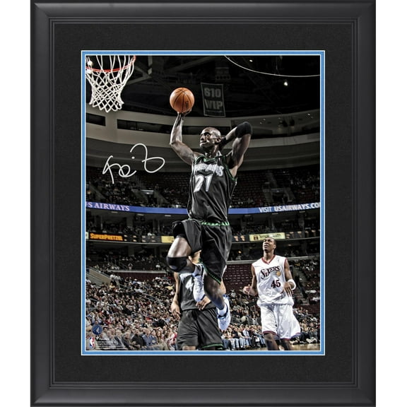 Kevin Garnett Minnesota Timberwolves Framed Autographed 16" x 20" Hand Behind Head Dunking Photograph - Fanatics Authentic Certified