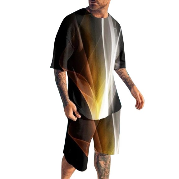 Men Outfits Short Sleeve With Pockets T Shirt And Shorts Sports Fit Pants Printed Beach Streetwear Fashion Soft Home Wear Male 2pcs Clothes Set