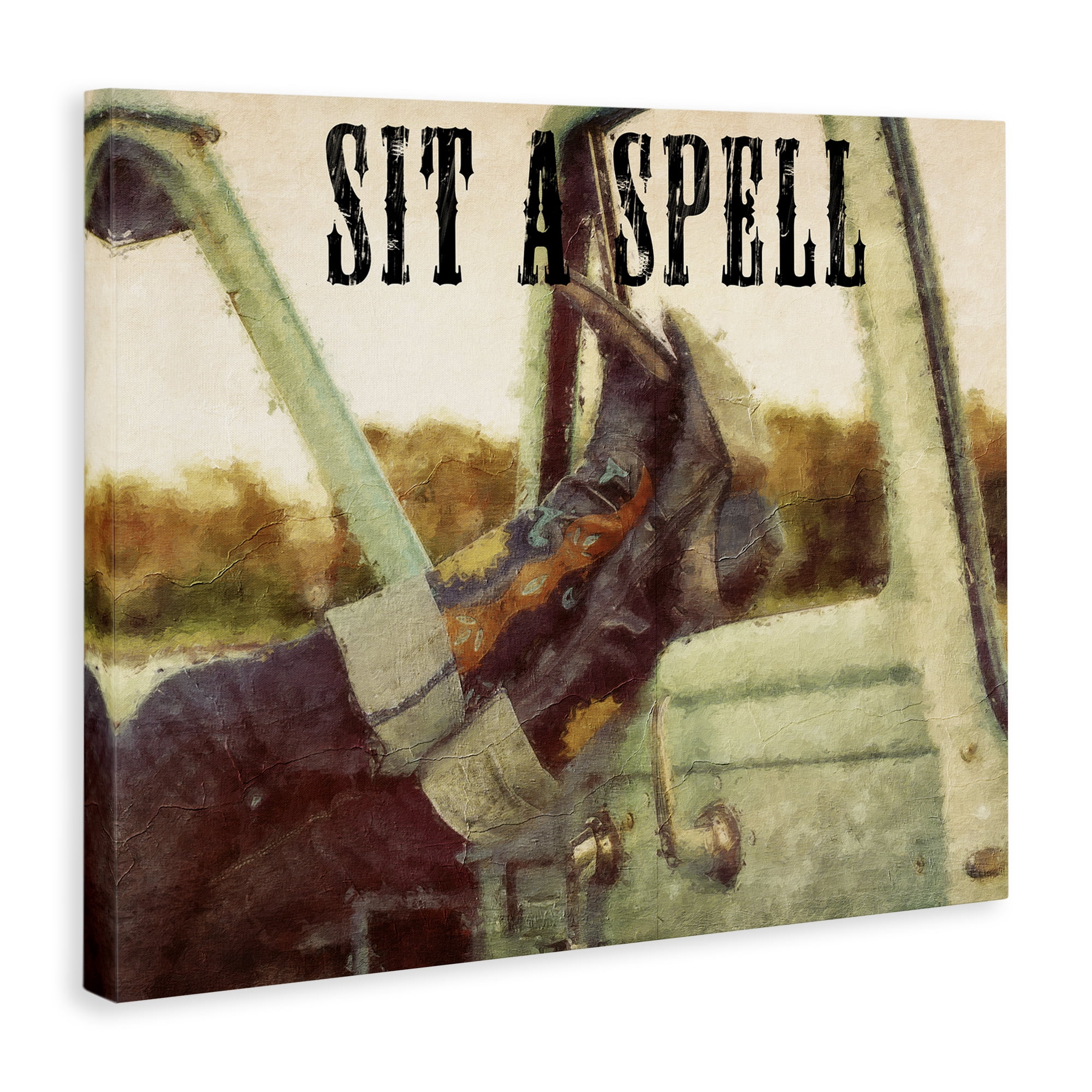 Stupell Industries Sit A Spell Cowboy Typography Painting Gallery Wrapped Canvas Art Print Wall Art, 40 x 30