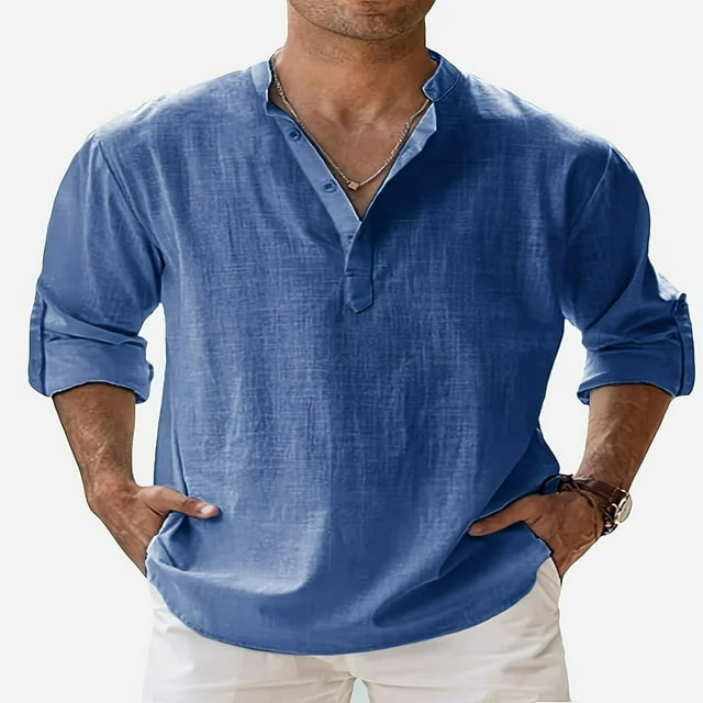 Men‘s Casual Linen Button Down Shirt Short Sleeve Beach Shirt