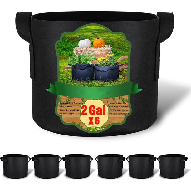 Paquete de 6 bolsas de cultivo, macetas de tela no tejida con asas, bolsas de plantas de aireación para jardinería y cultivo de contenedores