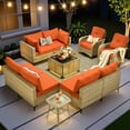 thumbnail image 6 of Vcatnet Outdoor Furniture 10 Pieces Patio Conversation Set All-Weather Rattan Wicker Outdoor Sectionals with Swivel Rocking Chair and Solar-Powered Coffee Table Orange Red, 6 of 11