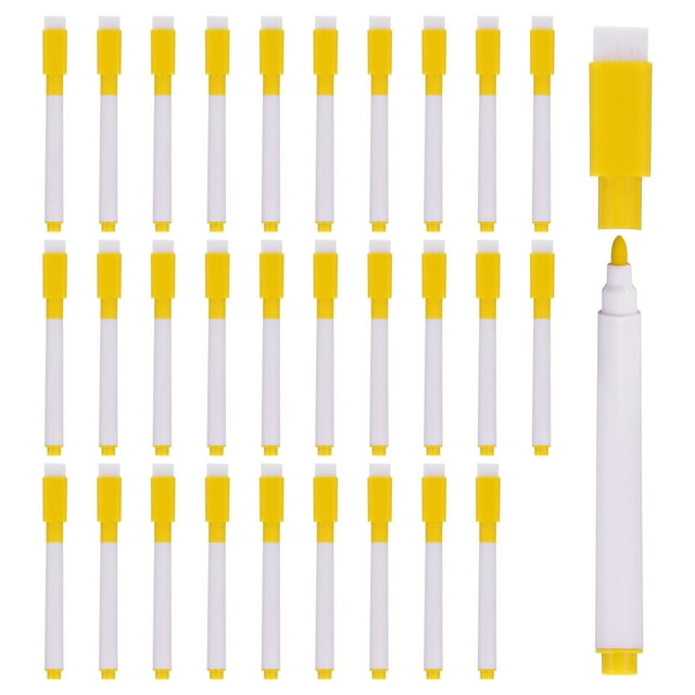Dry Erase Marker Pens, 100 Pack Yellow Ink Fine Point Low Odor Whiteboard with Eraser Cap, White Pen Rod