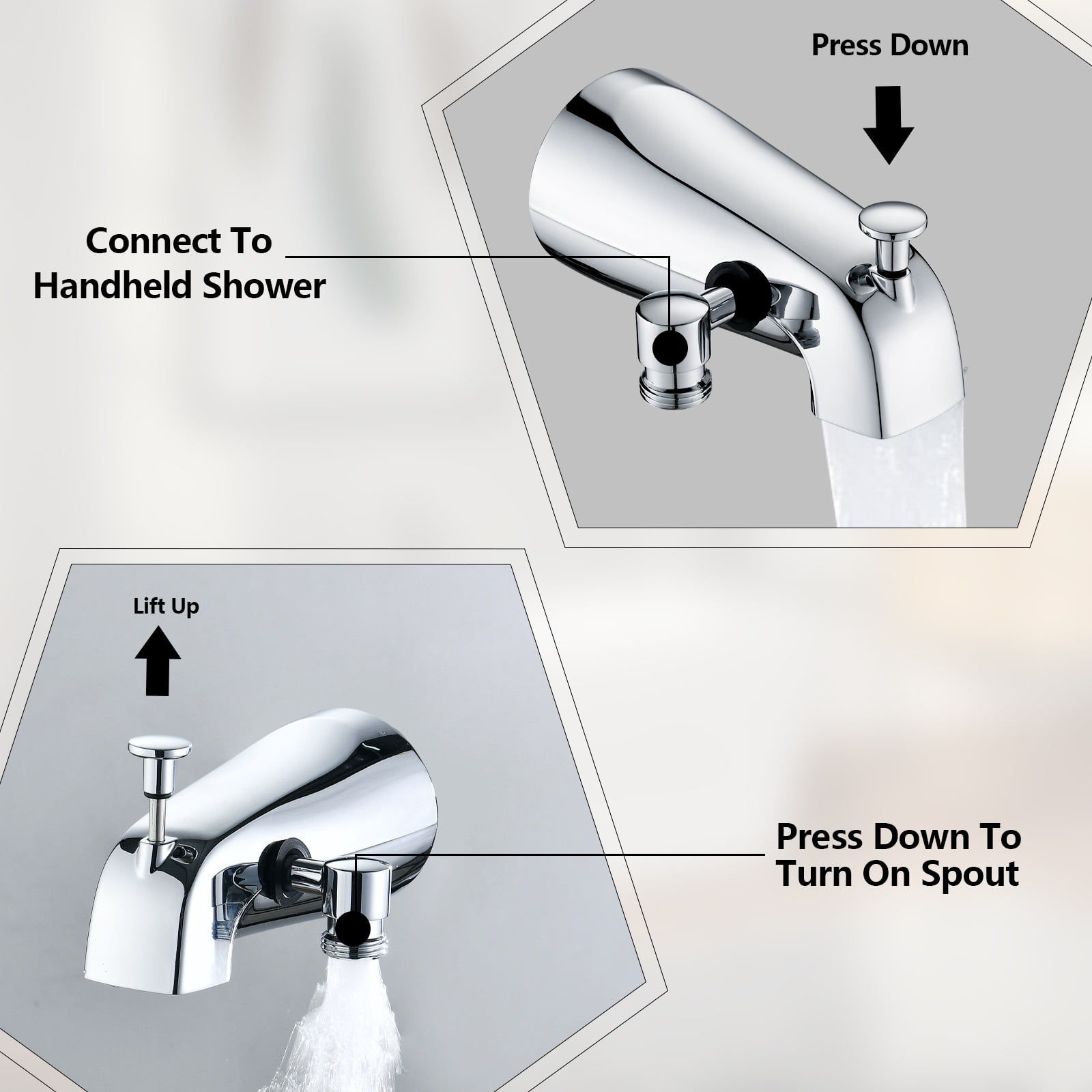Lift-Up Diverter Bathtub Faucet with 6 Settings Handheld Shower in Chrome