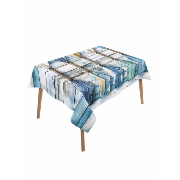 Lake Paddle Striped Table Cloth, Watercolor Vintage Wood Grain Waterproof Tablecloth for Rectangle Tables, Reusable Washable Fabric Table Cover for Restaurant Kitchen Dining Tables 60"x84"
