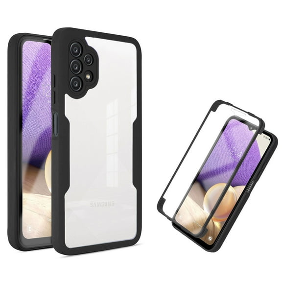 Samsung Galaxy A32 5G Case with Front Soft Screen Protector, Dual Layer Hybrid Clear Shockproof Protective Cover Case  Samsung Galaxy A32 5G (Not Fit 4G), Black