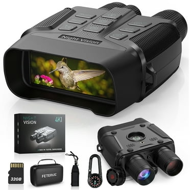 FETERVIC Night Vision Goggles,4K Video Recording,5x Zoom , with 32GB Memory Card & Rechargeable Lithium Battery  ,IP65 Waterproof , Hunting Gear Binoculars for Adults