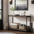 thumbnail image 1 of Juiluna Farmhouse Entryway Table, 40" Brown Console Table with Storage, Slatted Style 2-Tier Sofa Table with Shelf, Rustic Console Tables for Entryway, Living Room, Hallway, Foyer, Walnut Brown, 1 of 7