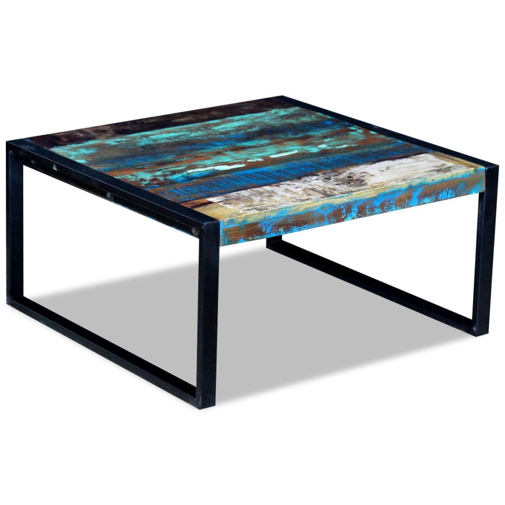 Solid Reclaimed Wood Coffee Couch, Side Tea Table Multicolor Steel Frame