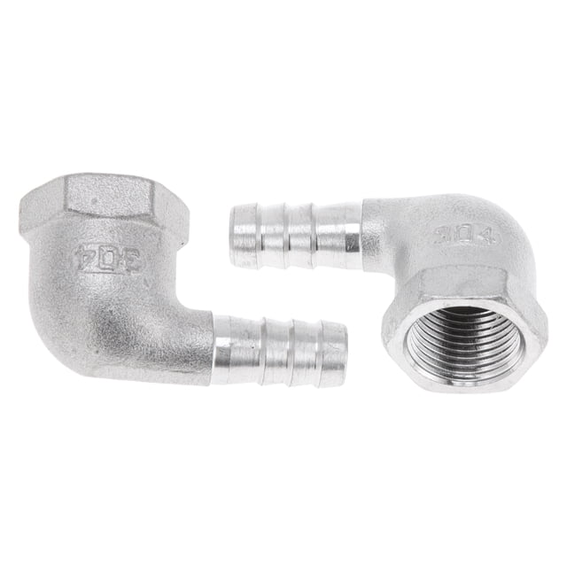 Accesorios para Manguera de Acero Inoxidable 304 Unique Bargains 25/64" OD 3/8" BSPT Conector de Codo de 90 Grados para Aire Agua Aceite Gas Combustible 2 Pcs Tono Plateado