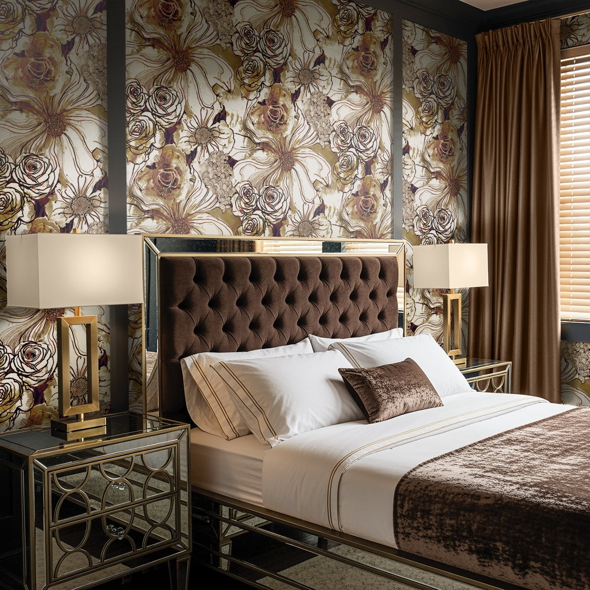 Harry & Grace Metallic Bronze & Wine Ink Rose Peel and Stick Wallpaper - 20.5 in. W x 18 ft. L Roll