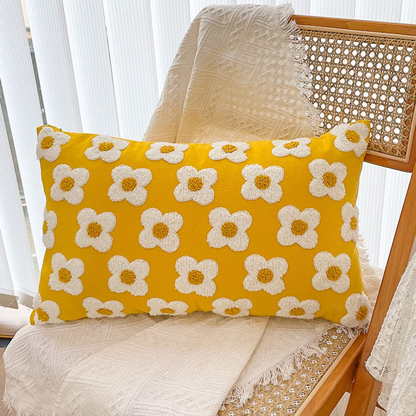 YWIYIUD 2PCS Spring Summer Pillow Cover 18x18Inch Cute Flower Jacquard Pillowcase Soft Comfortable Pillowcase Cushion Case for Couch Sofa Bed Living Room Bedroom Home Decor