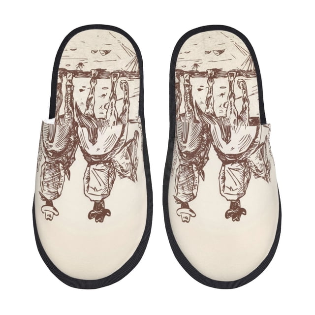 Fotbe Cowboys Riding Horses Pantuflas Peludas para Mujer con Estampado, Zapatillas de Peluche, Zapatos de Invierno para Casa, Uso Interior y Exterior-Medium