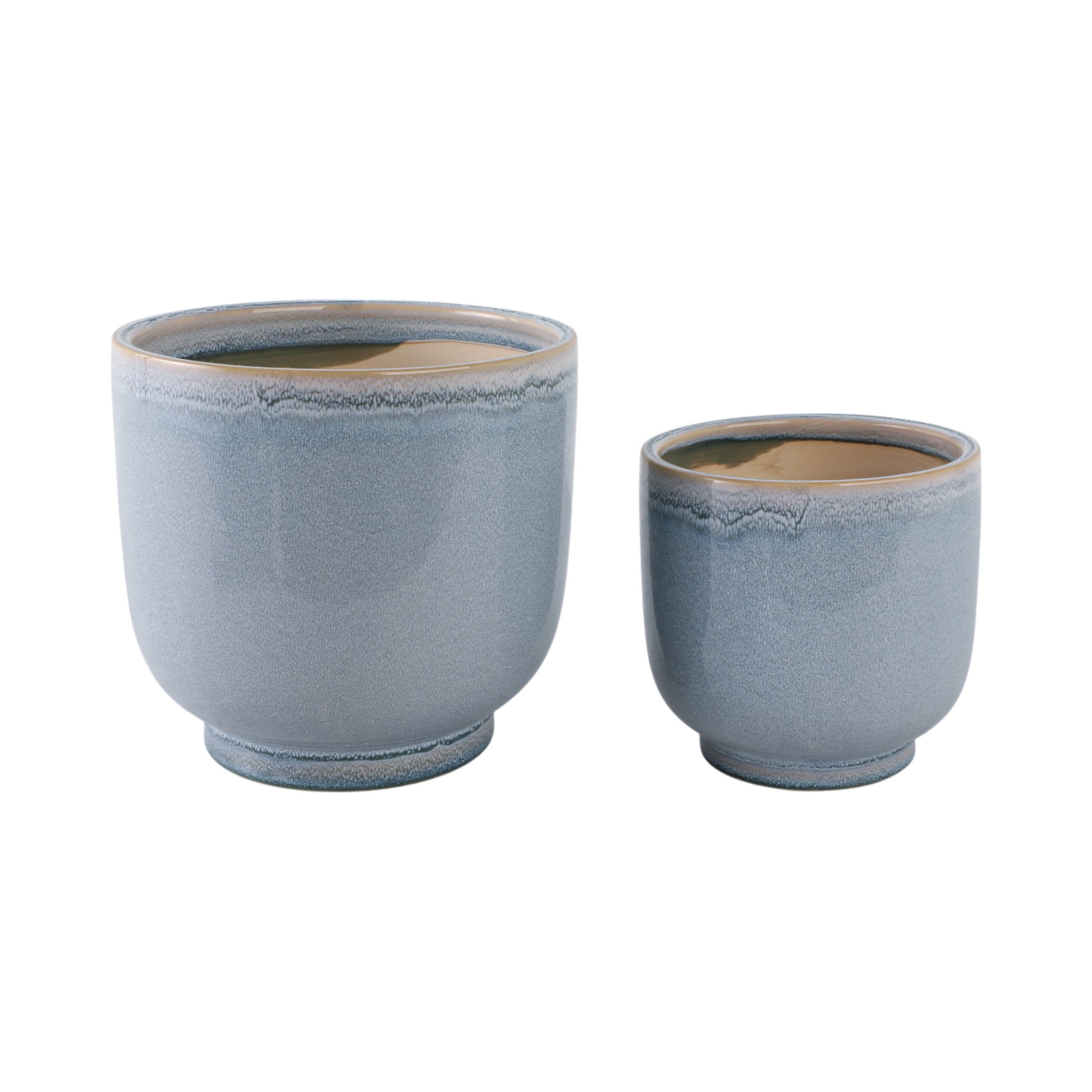 Elegant Glazed Ceramic Flower Pots for Home Decor - Planters for Living Room Decor, Patio, and Garden Styling - Decorative Pots for Plants for Indoor and Outdoor - Set of 2, 8", 6", Blue
