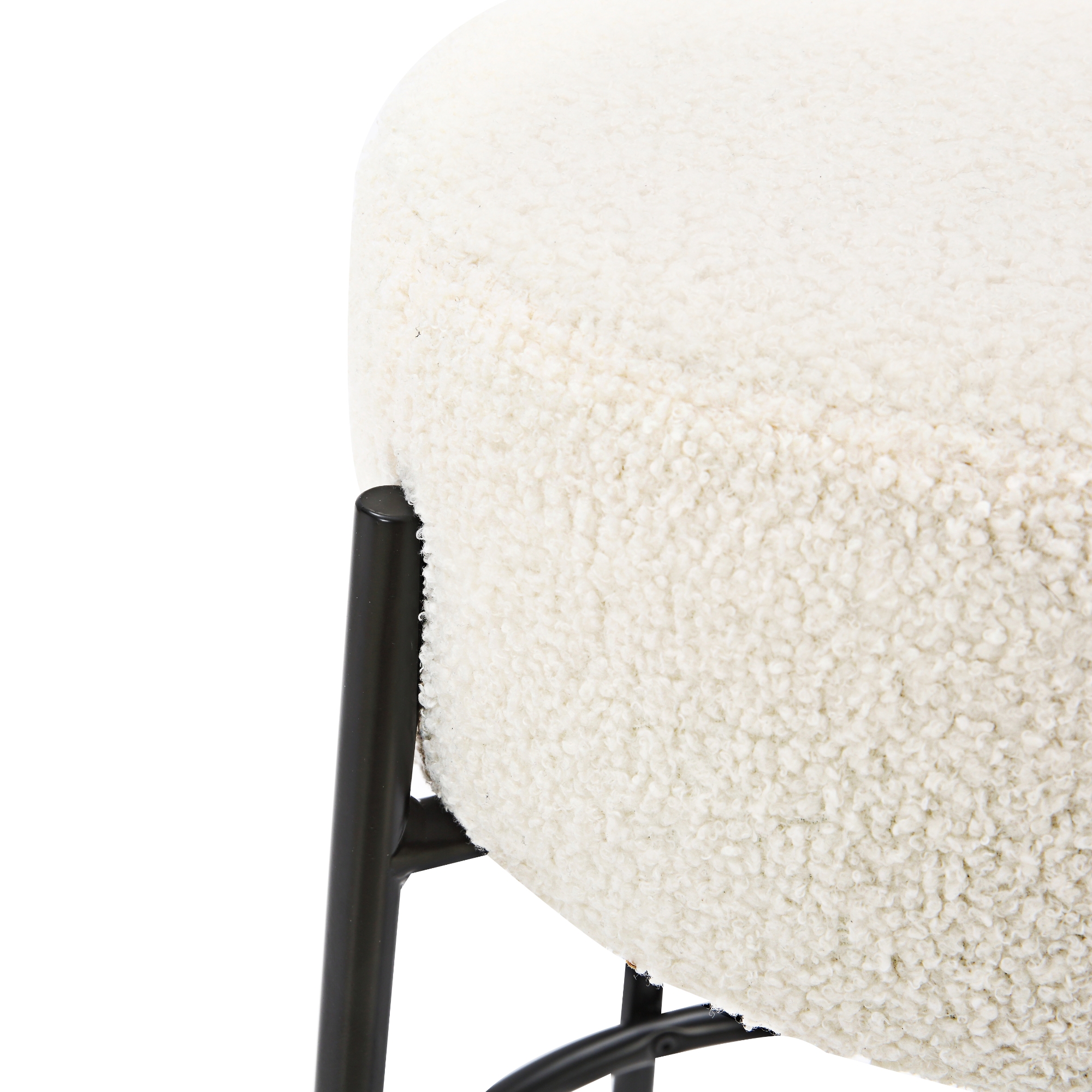 Nathan James Isaac 29" Modern Backless Bar Stool with Round Soft Padded Boucle Seat and Metal Mid-Century Base, Boucle White/Black
