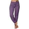thumbnail image 2 of Women's High Waist Open Bottom Joggers Sweatpants Loose Fit Yoga Pants with Pockets Lightweight Athletic Lounge Casual Wear Purple S, 2 of 9