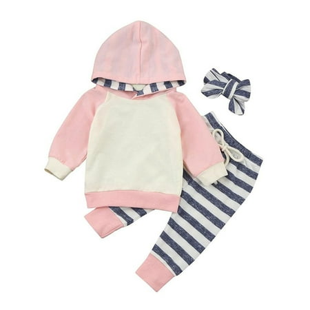

Honeeladyy Discount Toddler Kids Girls Fall Winter Keep Warm Stripe Print Cotton Clothes Hoodies Cute Bow Three-piece