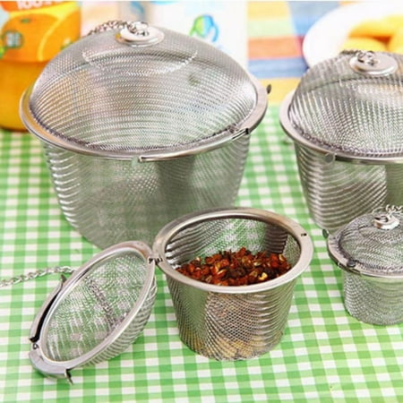 

Chained Lid Spice Seasoning Bag Mesh Ball Shape Tea Filter Basket Infuser Tea Strainer Stainless Steel Kitchen Tools for Loose Leaf Tea Herbal Spices Seasonings