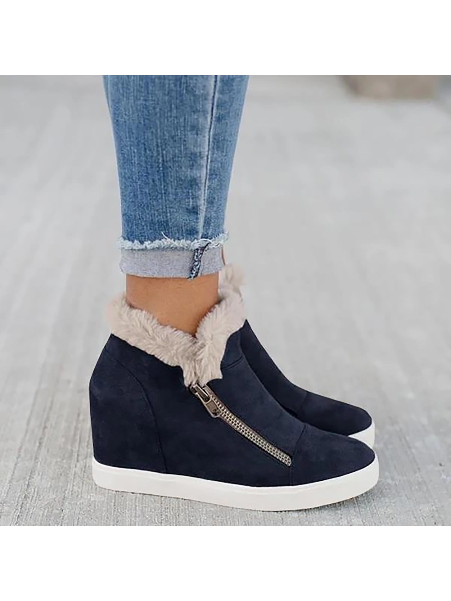 Details about   Vintage Women's Ankle Boots Platform Hidden Wedge Heel Wing Tip Round Toe Shoes