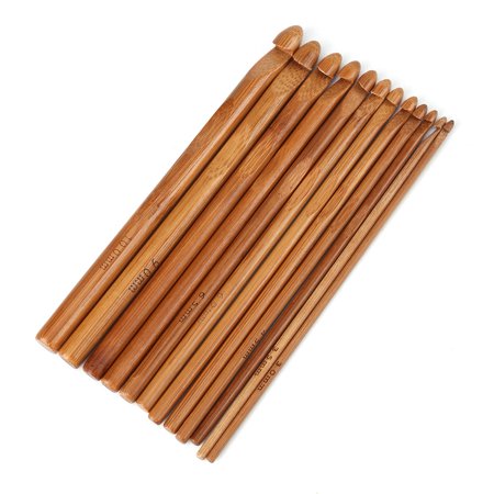Uxcell Crochet Hooks 12pcs, 15.74\" Bamboo Knitting Needles Kit Yarn Weaving Tool For Beginners Rainbow Wood