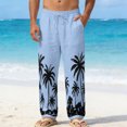 thumbnail image 2 of Pantalones Casuales Relajados de Ajuste de la Playa Hawaiana Estirado de la Cintura con Cordón Impreso Pantalones de Lino Recto de Longitud Completa, 2 of 8