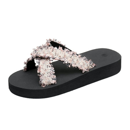 OJSFQUFP Sandals for Women Fashion Ladies Beach Slip On Casual Open Toe Non Slip Wedges Breathable Slippers Shoes Sandals Mom Slippers Black 39