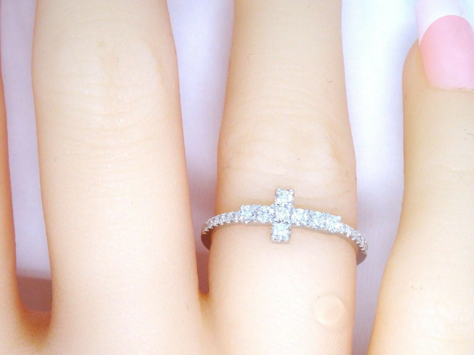HeartsAndYou 2ct Round Cut Moissanite Jesus Cross Shape Engagement Ring for Women 18k White Gold over Silver