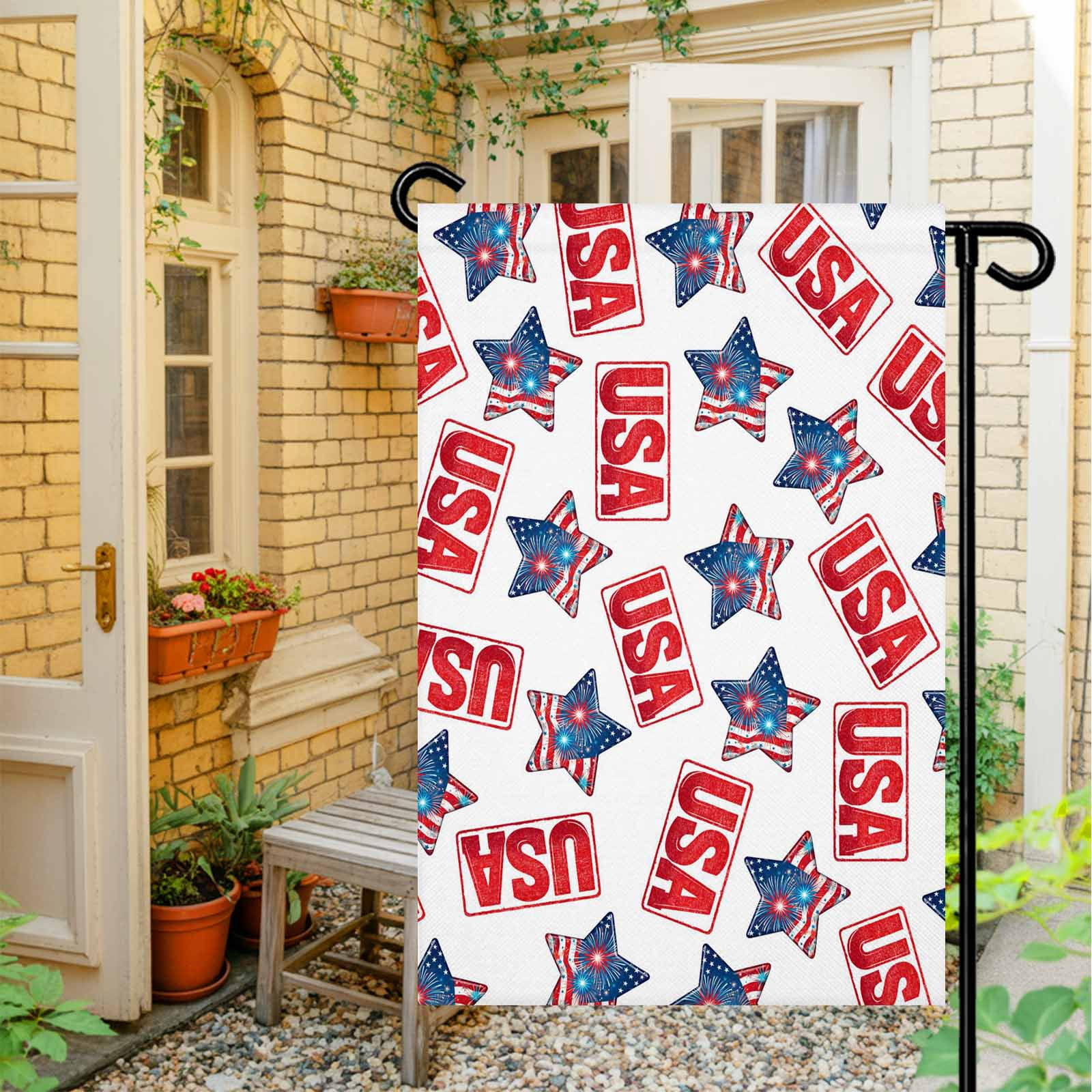 4th of July Garden Flags USA Flag Garden Flag Double Sided Welcome Flag Patriotic Star Stripes Fireworks Independence Day Yard Flags for Outdoor Lawn Porch Memorial Day Holiday Decor 28x40 Inch